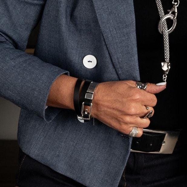 Triple black leather and metal wrap bracelet with buckle and magnetic closure for your everyday look. Unisex edgy wrap around cuff bracelet