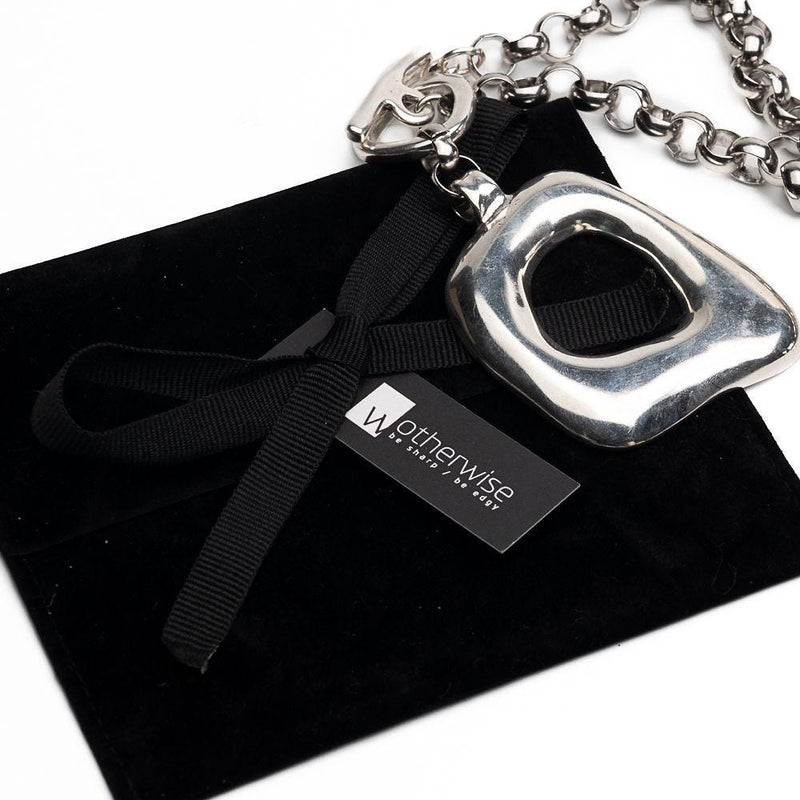 Statement metal necklace and bracelet set, Unode50 style jewelry, Heavy stainless steel chain with chunky pendant and buckle bracelet