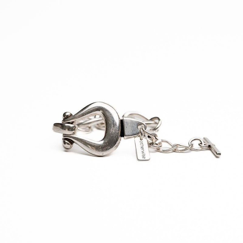 Statement metal necklace and bracelet set, Unode50 style jewelry, Heavy stainless steel chain with chunky pendant and buckle bracelet