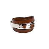 Triple brown leather and metal wrap bracelet with buckle and magnetic closure for your everyday look. Unisex edgy cuff
