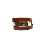 Triple brown leather and metal wrap bracelet with buckle and magnetic closure for your everyday look. Unisex edgy cuff