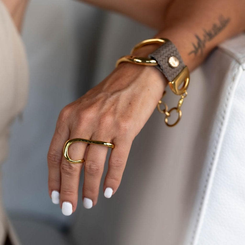 Funky two finger ring in gold or silver, Irregular Sterling Silver plated ring, adjustable geometric ring