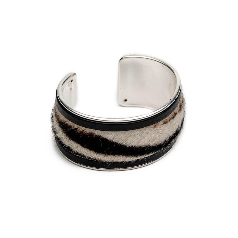 Wide brass and hairy cow print leather bracelet, statement large cuff handmade for edgy women, adjustable bangle