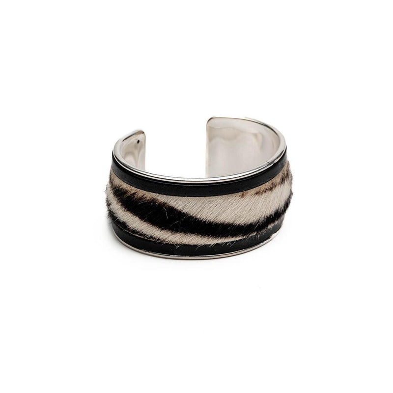 Wide brass and hairy cow print leather bracelet, statement large cuff handmade for edgy women, adjustable bangle