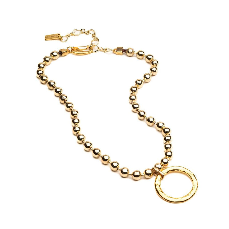 Chunky Gold metal chokers, oversized ball chain and bar chokers with hammered loop pendant, uno de 50 style necklaces