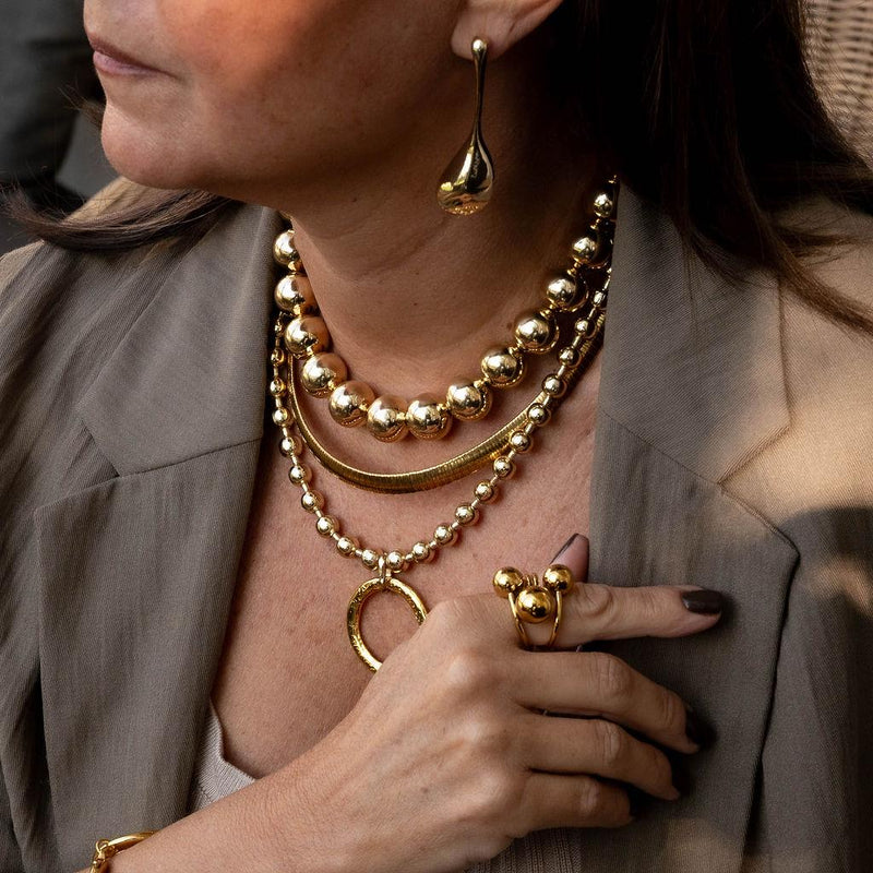 Chunky Gold metal chokers, oversized ball chain and bar chokers with hammered loop pendant, uno de 50 style necklaces