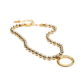 Chunky Gold metal chokers, oversized ball chain and bar chokers with hammered loop pendant in uno de 50 style