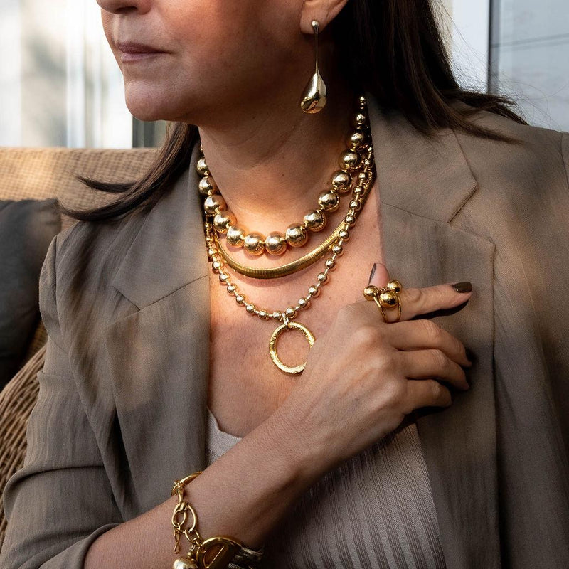 Chunky Gold metal chokers, oversized ball chain and bar chokers with hammered loop pendant, uno de 50 style necklaces