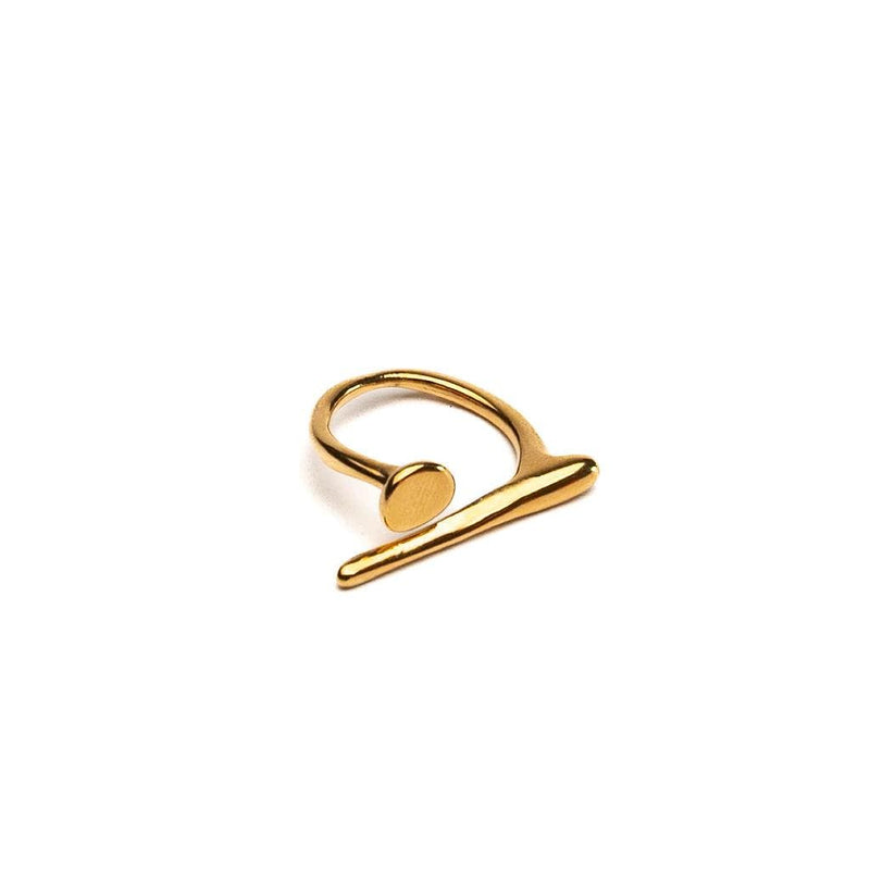 A modern gold statement ring, an edgy-chic stainless steel ring, asymmetrical minimalistic art worn on your finger