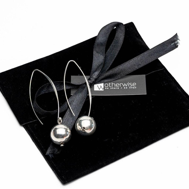 Edgy Chic silver metal chunky ball drop Earrings, Exaggerated minimalism dangle earrings