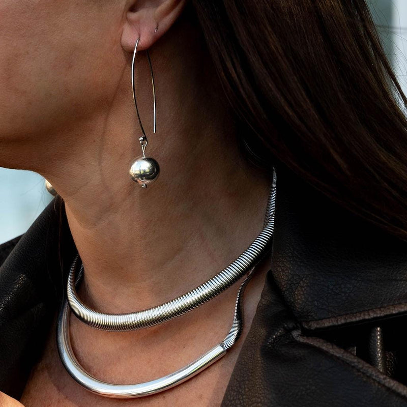 Edgy Chic silver metal chunky ball drop Earrings, Exaggerated minimalism dangle earrings