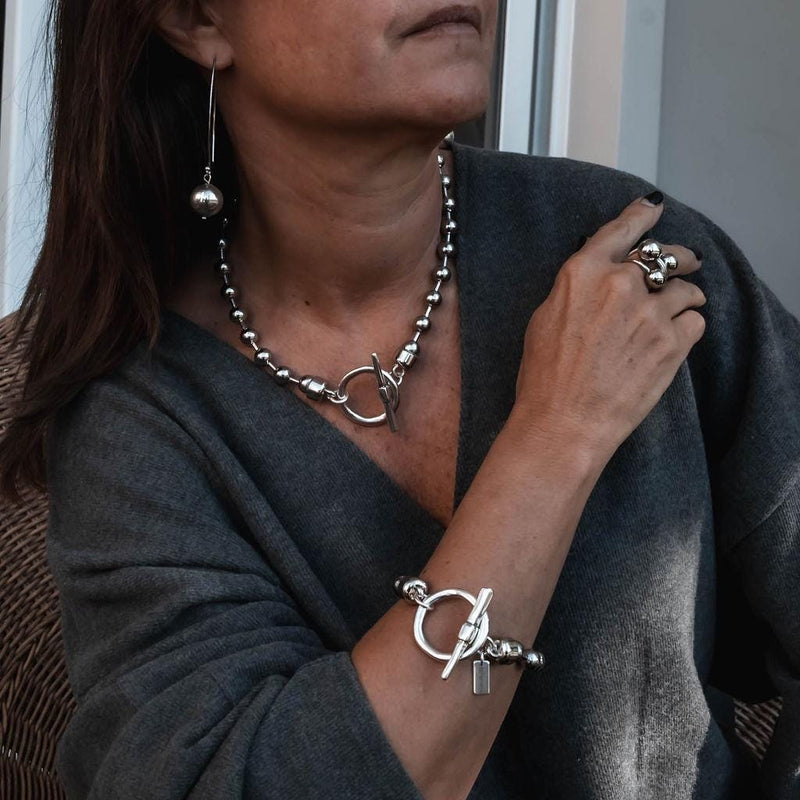 Edgy Chic silver metal chunky ball drop Earrings, Exaggerated minimalism dangle earrings