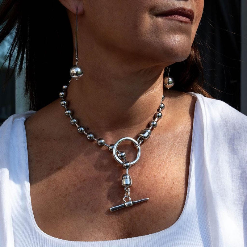 Edgy Chic silver metal chunky ball drop Earrings, Exaggerated minimalism dangle earrings