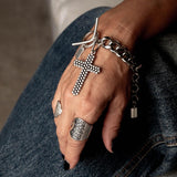 The Textured 'Oversized Cross' Cuff & Chain Bracelet