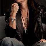The Textured 'Oversized Cross' Cuff & Chain Bracelet