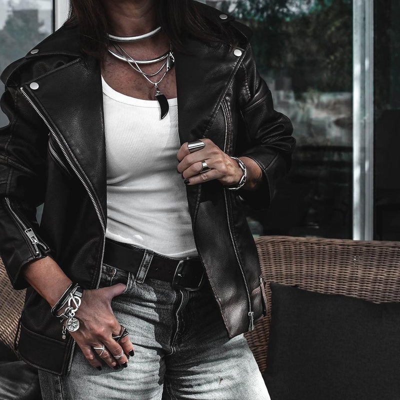 Double wrap bracelet with multiple snake chains, leather and unique buckle with coin pendant, A statement bracelet for a unique look