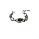 Large Black Murano Glass & Oval Metal Statement Bracelet