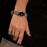Large Black Murano Glass & Oval Metal Statement Bracelet