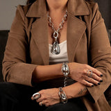 Statement Swarovski crystal necklace and bracelets, standout unique jewelry set with clear Austrian crystals
