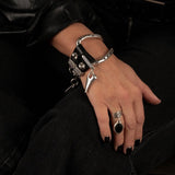 Striking metal and leather bracelet, unisex edgy and unique jewelry