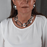 Chunky stainless steel anchor link necklace and bracelet set with carabiner closures