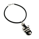 Statement black leather necklace with metal bars in rock style