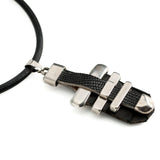 Statement black leather necklace with metal bars in rock style