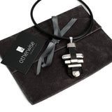 Statement black leather necklace with metal bars in rock style