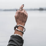 Bold metal and leather bracelet, unisex edgy and unique jewelry