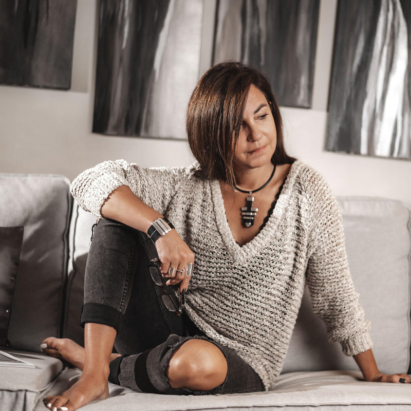 Black Leather Necklace Silver Zamak 70x40mm | OtherwiseJew