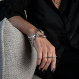 Unique edgy silver bracelet, chunky statement metal cuff