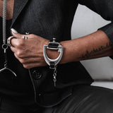 Bold stirrup necklace and bracelet set, chunky metal and leather equestrian set, horse bit jewelry