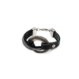 Bold textured disc bracelet with leather and strass, rock style statement bracelet for a strong look