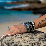 Edgy bracelet set, wrap leather and metal bracelets for every day rock style look, unisex cuffs