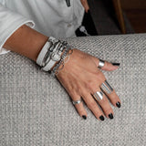 Chic white leather and metal bracelet set for a stacked look, Wrap leather cuff for an every day unique layered style