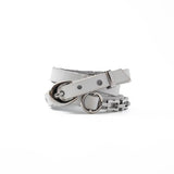 Chic white leather and metal bracelet set for a stacked look, Wrap leather cuff for an every day unique layered style