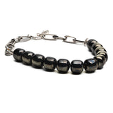 Edgy layered Semi precious gemstone choker and Metal tube chokers in gun metal color, Black necklace set for your everyday standout look