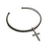 Bold yet minimal stainless steel bar choker with textured cross pendent, a statement piece