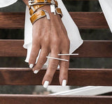 Geometric bar knuckle ring in lightweight zinc alloy, long punk-style statement ring, US size 7