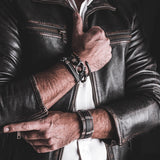 Men’s leather and metal bracelet combined for a strong look