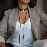 Wrap leather choker necklace with brass chain