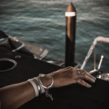 Unique wrap leather bracelet in standout uno de 50 style, edgy statement cuff in white