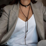 Wrap leather choker necklace with brass chain
