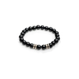 Black glass beaded bracelet with metal details for men