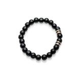 Black glass beaded bracelet with metal details for men