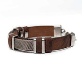 Men’s bracelet with flat silver chain on tan leather