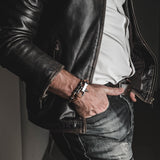 Tiger's eye men’s bracelet with metal elements, stackable beaded bracelet for male