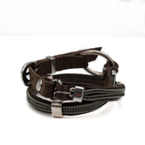 Men's double wrap bracelet with soft dark brown leather, gun metal chains and metal elements, bracelet for a strong look for men