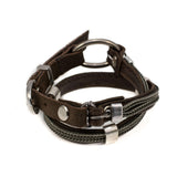 Men's double wrap bracelet with soft dark brown leather, gun metal chains and metal elements, bracelet for a strong look for men