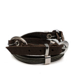 Men's double wrap bracelet with soft dark brown leather, gun metal chains and metal elements, bracelet for a strong look for men